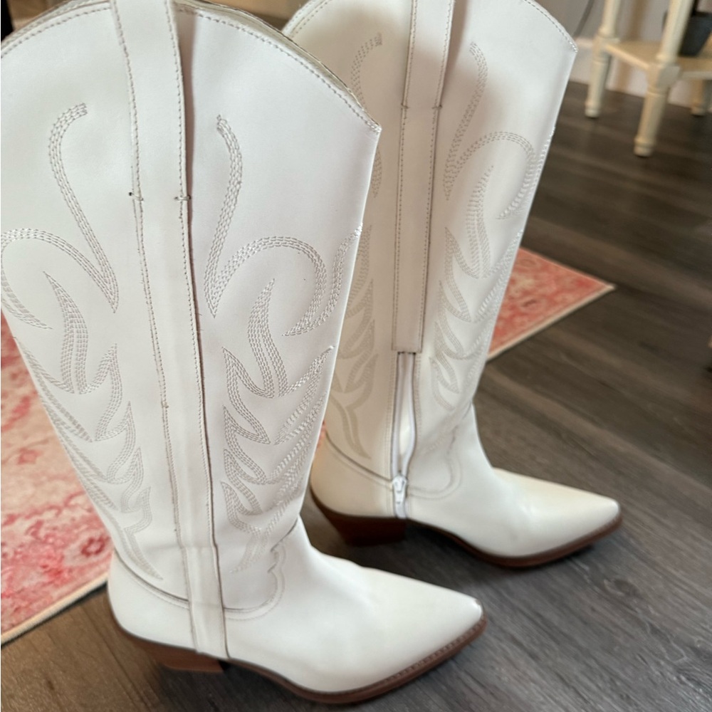 Coconuts by Matisse White Heeled Boots with Western Flair